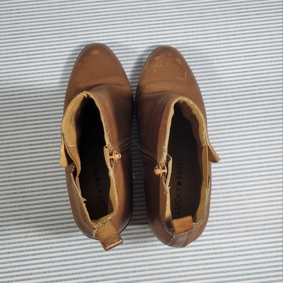 Lucky Brand Sassa Tan Leather Ankle Boots Booties Zipper Women's Size 7 - Picture 5 of 13